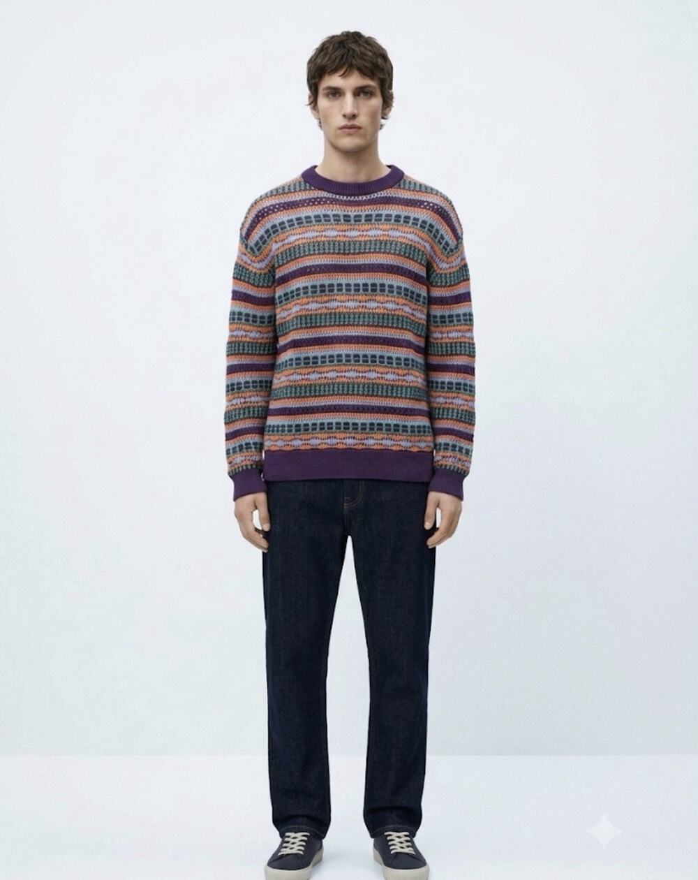 ZARA Men’s Open Knit Sweater Size M Multicolor Striped Crochet Retro Y2K Unisex